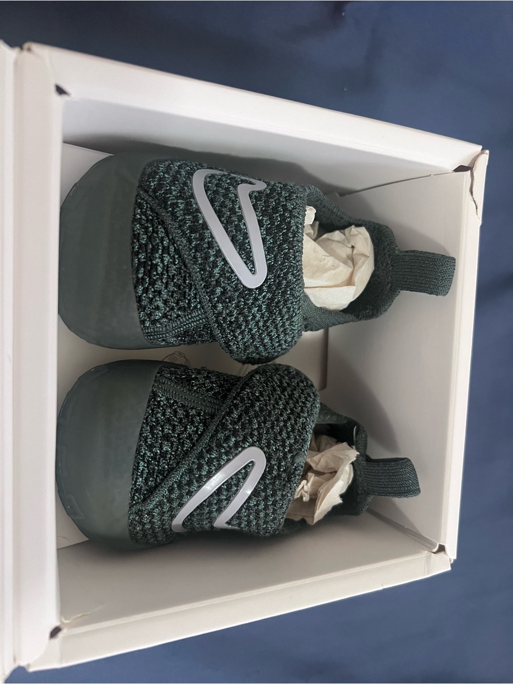 Nike Kids Slip-On Knit Sneakers in Forest Green with White Swoosh